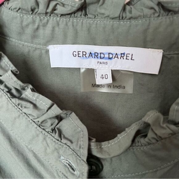 Gerard Darel Ruffled Embroidered Blouse in Olive Green - Picture 3 of 5